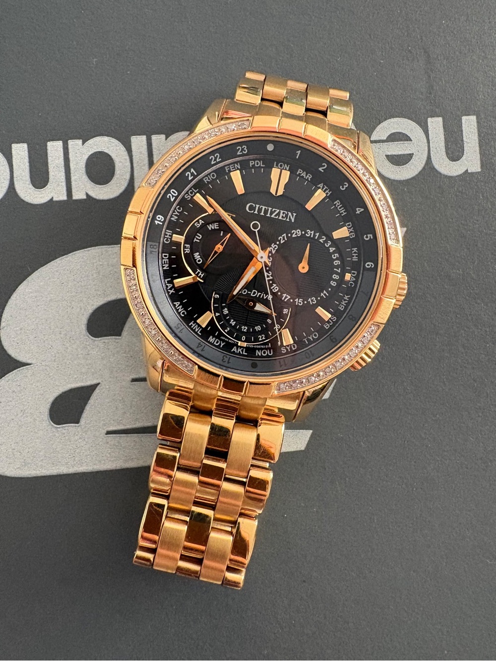Citizen Rose Gold Bracelet Men's Multi-Function Watch with Black Dial